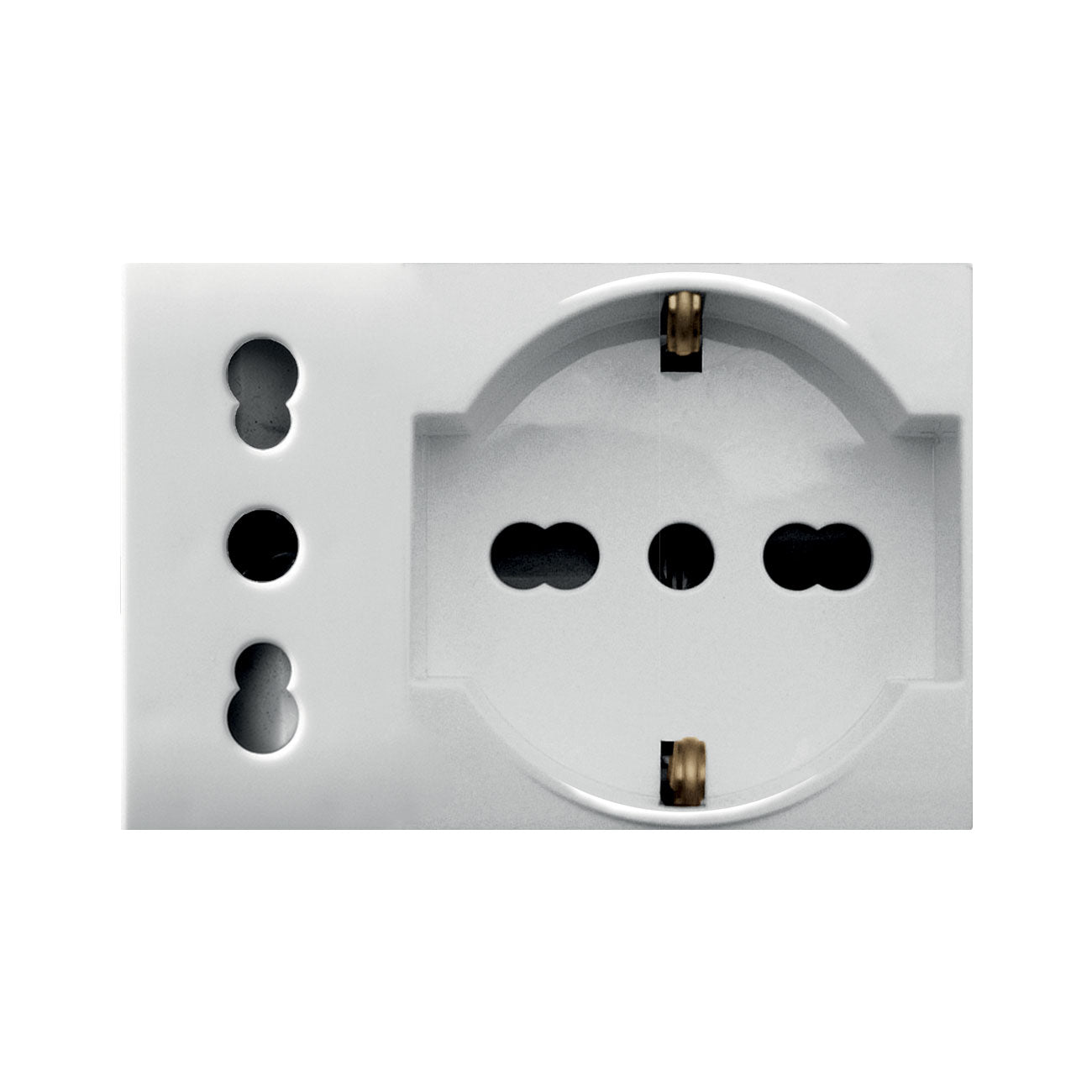 PRESA SCHUKO BIPASSO PIU'PRESA STANDARD ITALIANO, WHITEK S44, BIANCO, 2P+T 10/16A 250V - FINITURA OPACA - 44609015MB