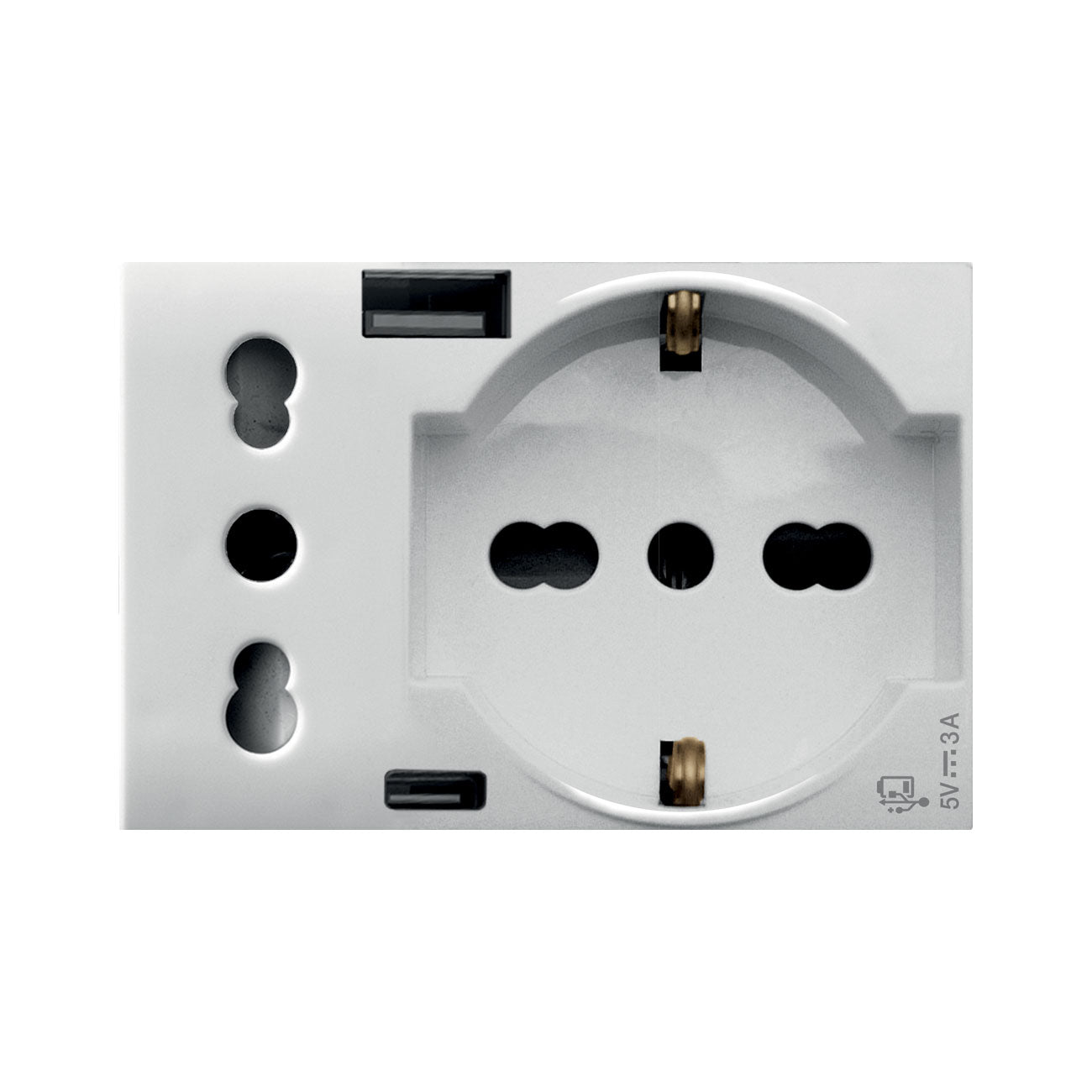 PRESA SCHUKO BIPASSO+PRESA STD ITALIANO+USB TIPO A E C, WHITEK S44, BIANCO, 2P+T 10/16A 250V - FINITURA OPACA - 44609015USB