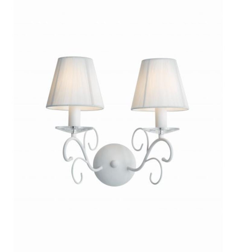 Applique 2 luci metallo bianco cristalli K9 paralumi lavorati bianchi 2XE14 non incl. PERLA