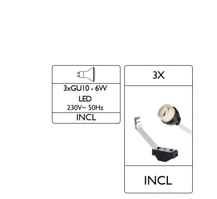 Kit 3 faretti incasso orientabili lampada GU10 INCLUSA 3000°k finitura bianco,nickel,cromo.oro INC-MATRIX