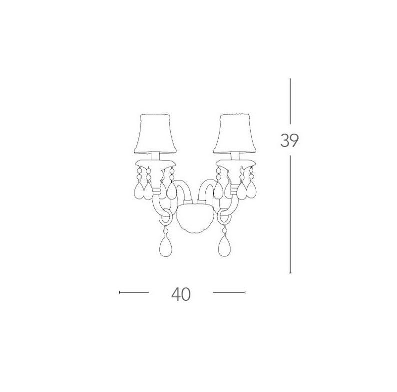 Applique 2 luci vetro finitura oro con cristalli K9 e paralumi in tessuto 2XE14 non incl. MONET