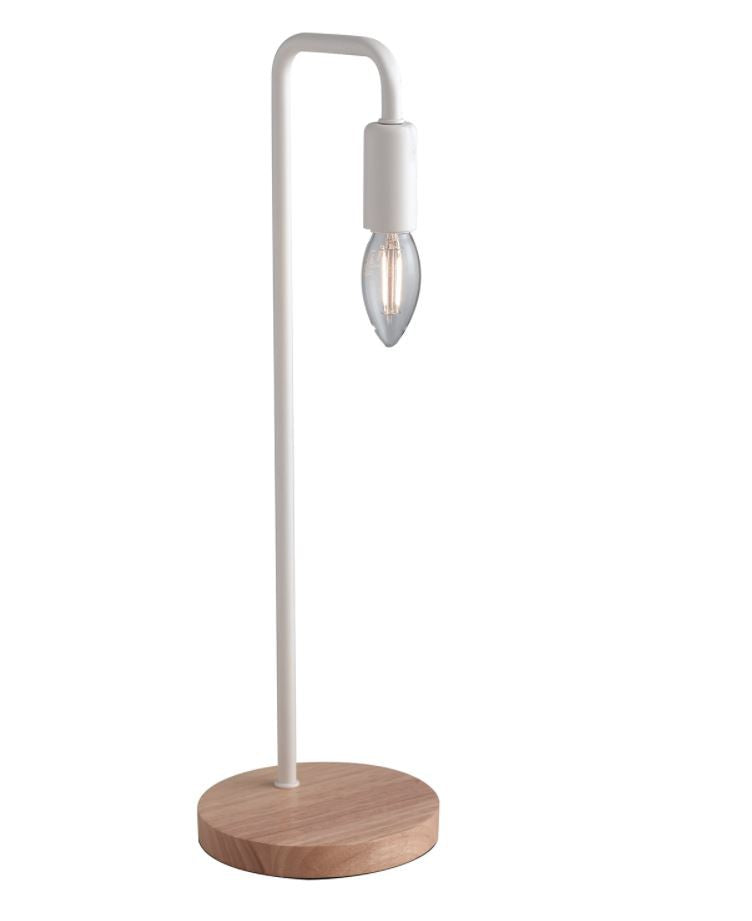 Lampada da tavolo in metallo bianco o nero base in legno naturale 1XE14 non incl.