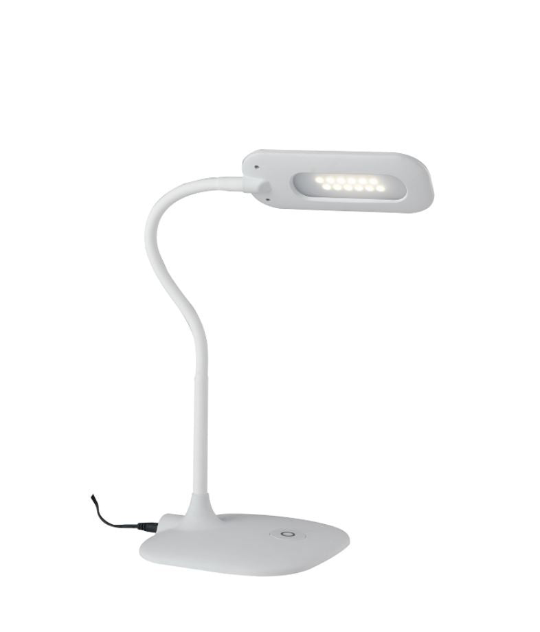 Lampada da scrivania LED orientabile in metallo-silicone bianco-nero-grigio dimmerabile