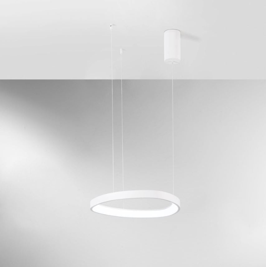 Sospensione LED ovale in alluminio bianco-nero diffusore in acrilico D. 45cm 40W CCT 6160LM KLAPTON-S45