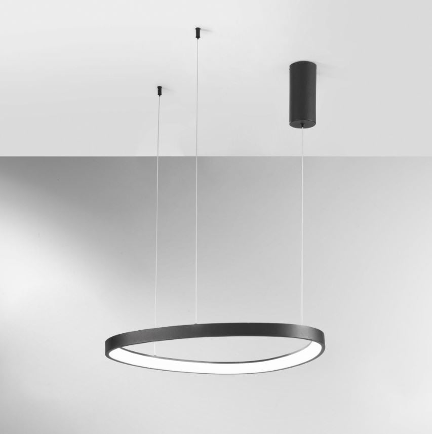 Sospensione LED ovale in alluminio bianco-nero diffusore in acrilico D. 65cm 58W CCT 8360LM KLAPTON-S65