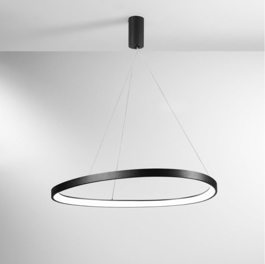 Sospensione LED ovale in alluminio bianco-nero diffusore in acrilico D. 85cm 80W CCT 11440LM KLAPTON-S85