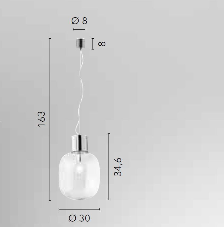 Sospensione in vetro trasparente struttura metallo cromo 1XE27 non incl. D.30cm FELLINI