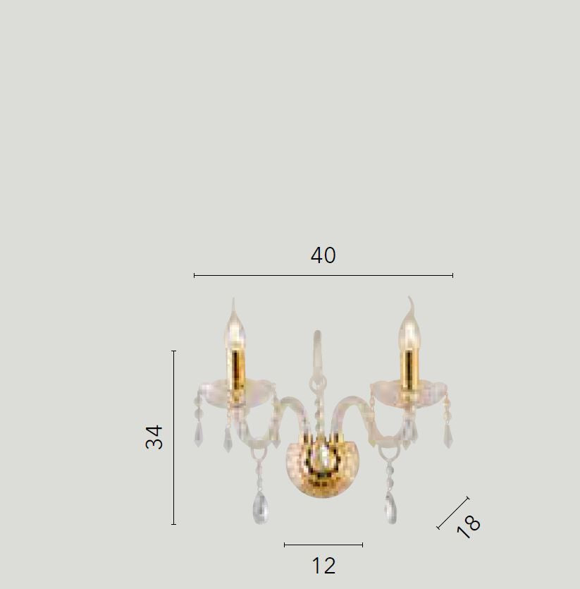 Applique 2 luci vetro cristalli e finitura oro 2XE14 non incl. MONALISA