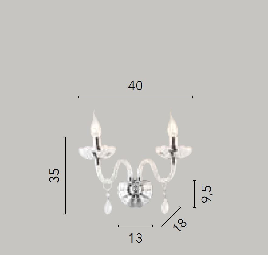 Applique 2 luci in cristallo finitura cromo 2XE14 non incl. RIFLESSO