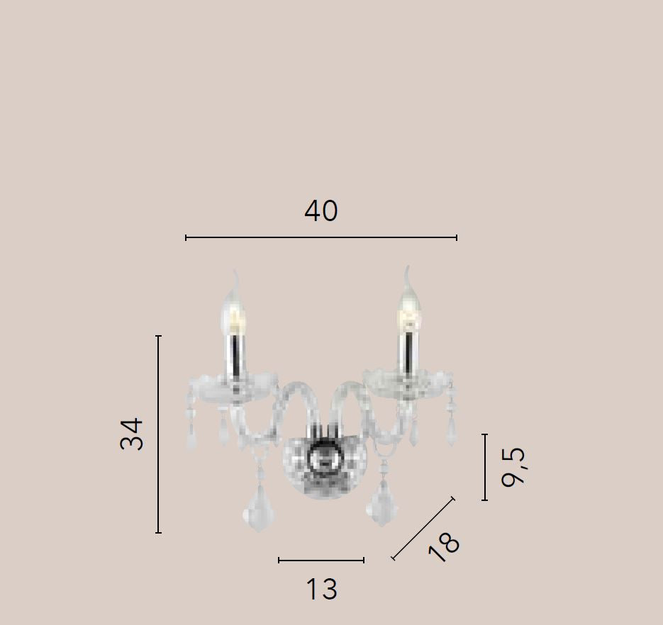 Applique 2 luci vetro cristallo finitura cromo 2XE14 non incl. INCANTO