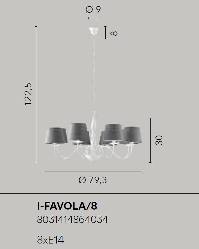 Sospensione 8 luci metallo bianco paralumi tessuto grigio 8XE14 non incl. FAVOLA