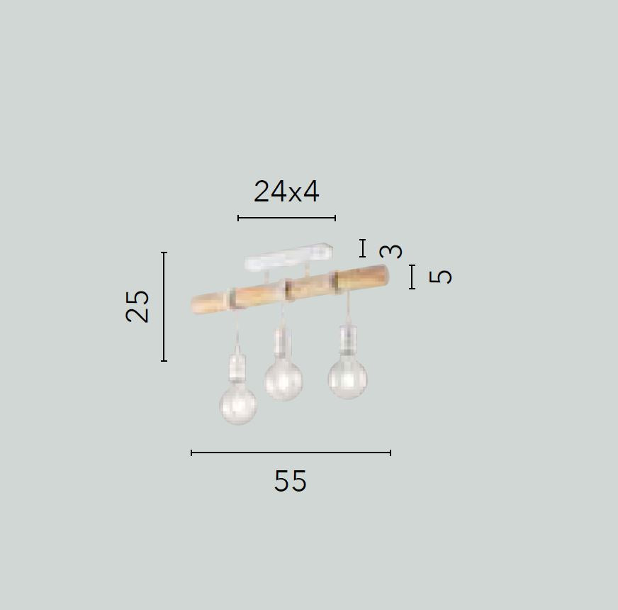 Plafoniera 3 luci struttura legno naturale montatura metallo bianco 3XE27 non incl. ARIZONA