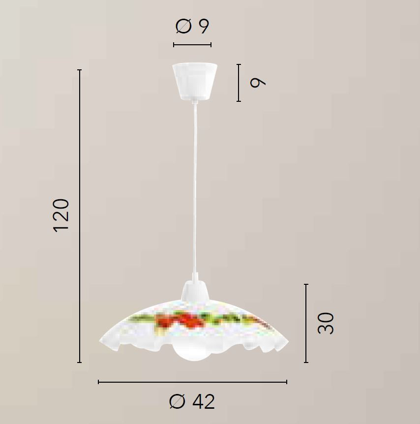 Sospensione cucina vetro opale con decoro frutta D.42cm 1XE27 non incl. RIBES