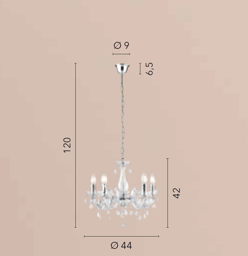 Sospensione 5 luci in acrilico trasparente pendenti a mandorla rifiniture cromo 5XE14 non incl. HOUSTON