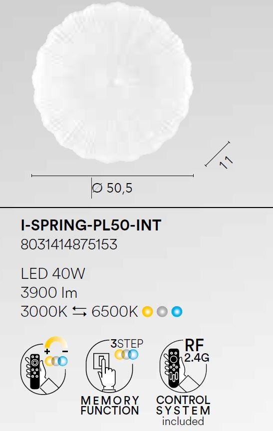 Plafoniera LED WIFI acrilico effetto polvere di stelle con incisioni drappeggio CCT D.50 SPRING