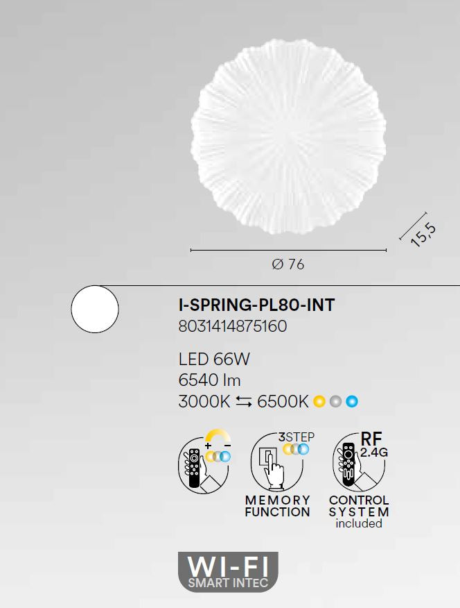 Plafoniera LED WIFI acrilico effetto polvere di stelle con incisioni drappeggio CCT D.80 SPRING