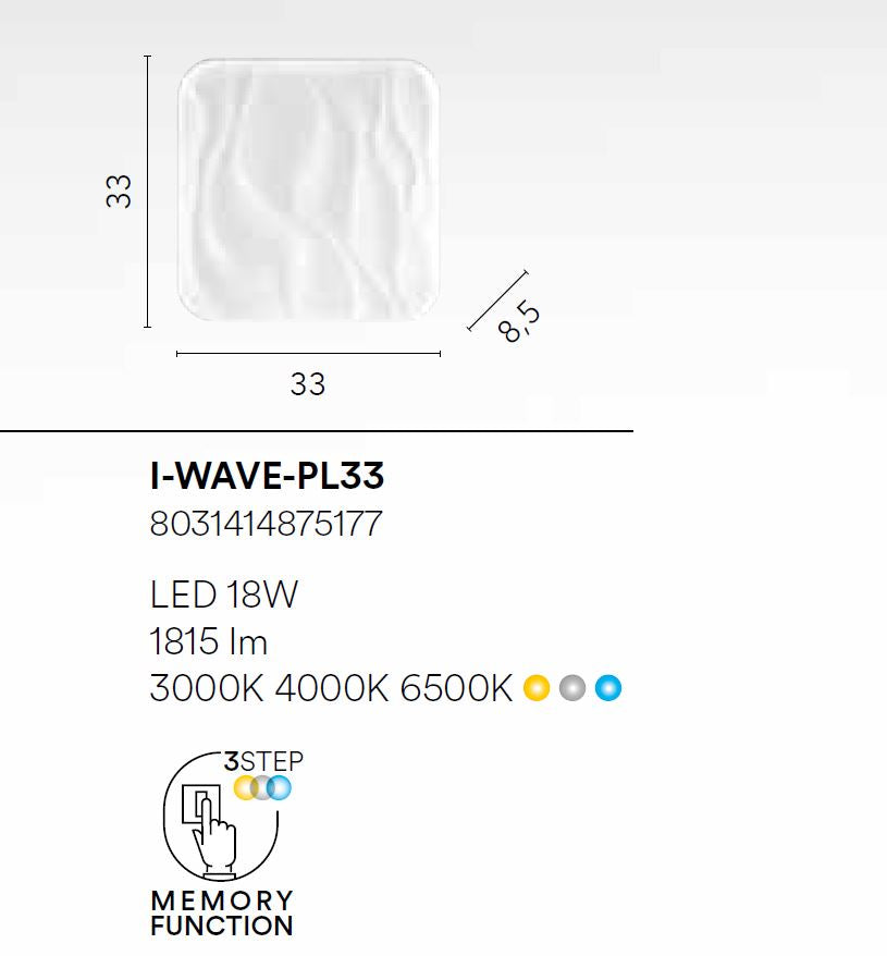 Plafoniera LED quadrata in acrilico con linee in rilievo cielo stellato CCT 18W 1815LM WAVE