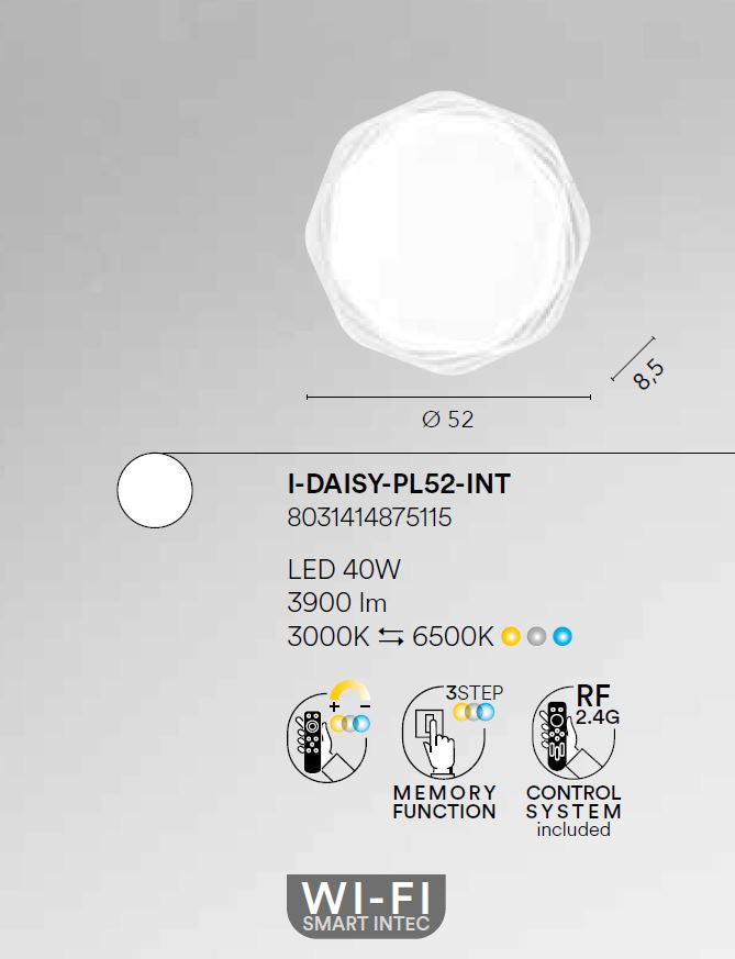 Plafoniera LED WIFI in acrilico con cornice irregolare CCT D.52cm 40W 3900LM DAISY