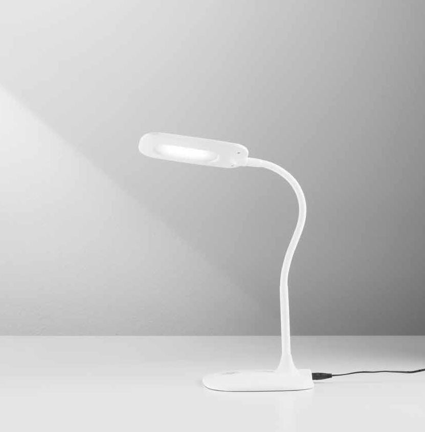 Lampada da scrivania LED orientabile in metallo-silicone bianco-nero-grigio dimmerabile