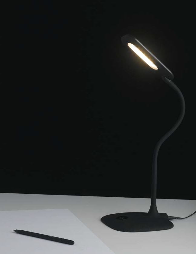 Lampada da scrivania LED orientabile in metallo-silicone bianco-nero-grigio dimmerabile