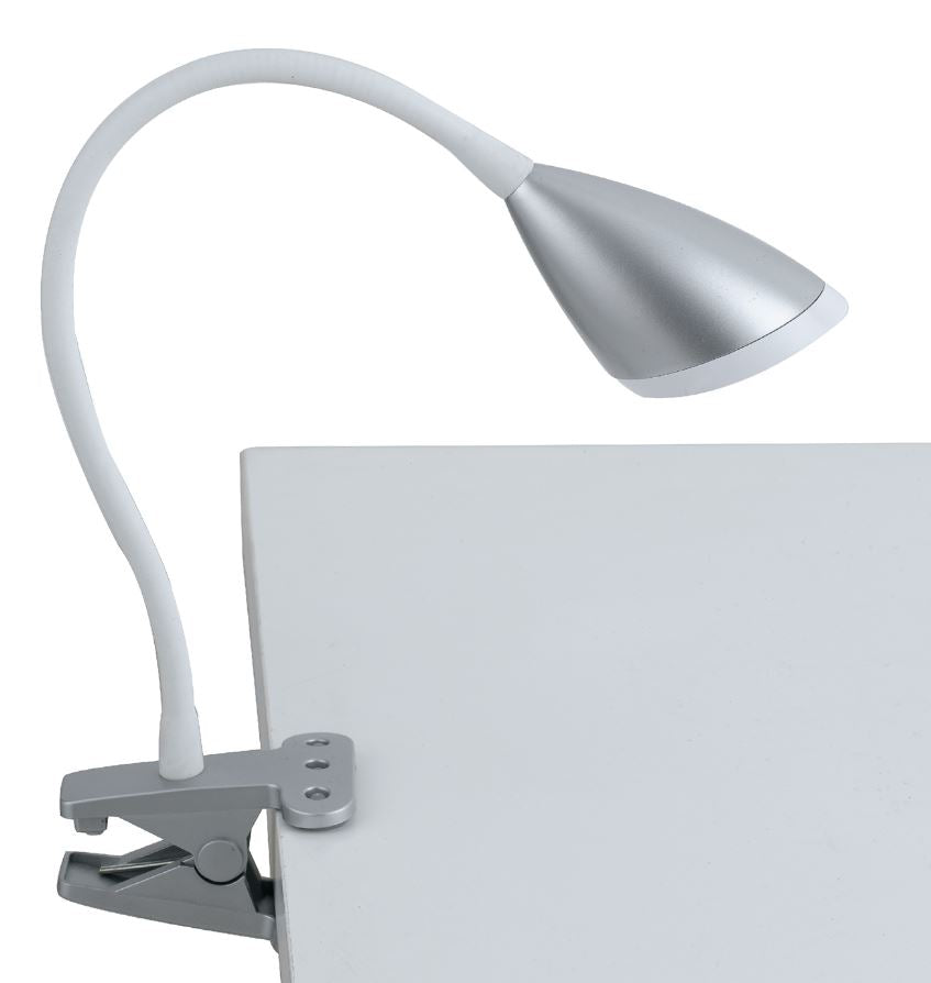 Lampada da scrivania LED con pinza in metallo-silicone bianco-nero-silver 3.7W 450LM 4000°k