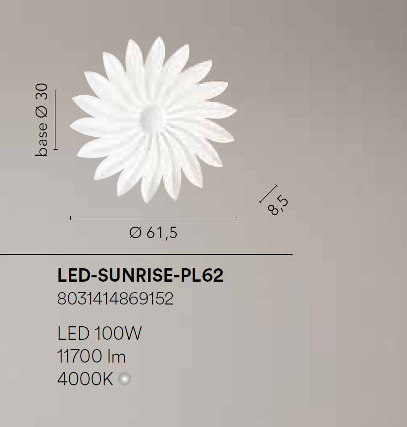 Plafoniera LED in alluminio forma petali bianchi diffusori acrilico 100W 11700LM 4000°k SUNRISE-PL62