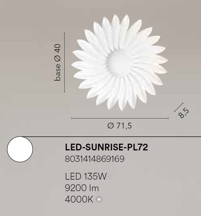 Plafoniera LED in alluminio forma petali bianchi diffusori acrilico 135W 9200LM 4000°k SUNRISE-PL72