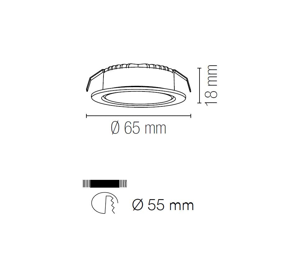 Lampada sottopensile da incasso con struttura in termoplastica con finitura bianco o silver