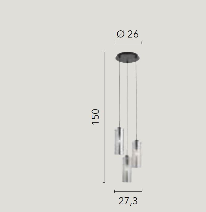 Sosp.3 luci forme cilindriche in metallo nero con vetro fumè o metallo oro con vetro ambra 3XE27 non incl. MAGIC