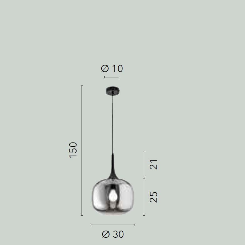 Sospensione boccia vetro fumè struttura metallo fumè 1XE27 non incl. D.30cm JAIPUR-S30