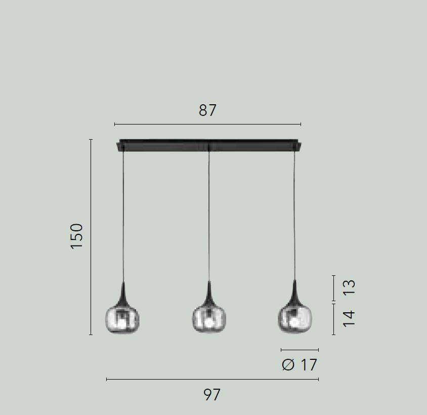 Sospensione boccia vetro bianco struttura effetto legno 3XE14 non incl. L.97cm JAIPUR-SQ3