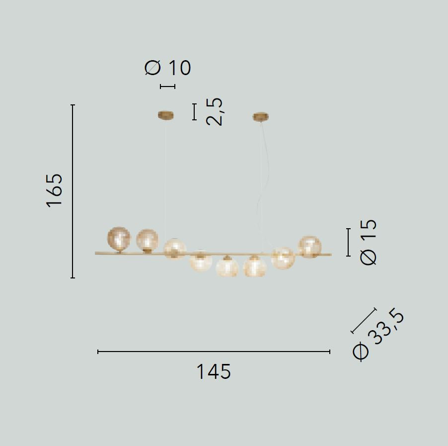 Sospensione 8 luci in metallo con sfere in vetro soffiato champagne o fumè 8XG9 non incl. MIELE