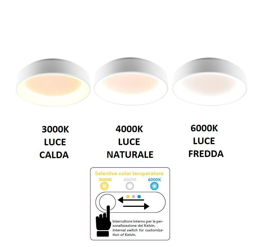 Plafoniera LED circolare in alluminio bianco-nero-oro e diffusore in acrilico 60W CCT 8000LM NOAH-PL60