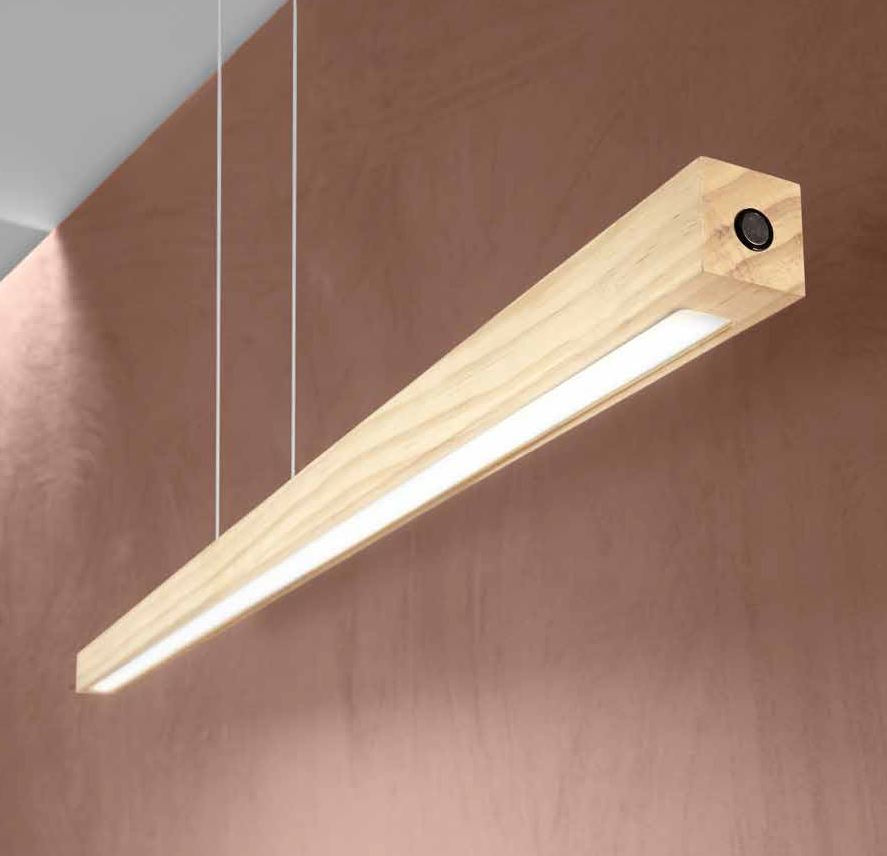 Sospensione LED barra in legno naturale cavi regolabili acciaio 22W 2750LM CCT JOSEPH