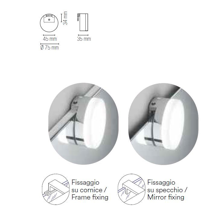 Applique da specchio rotondo LED termoplastica diffusore acrilico 4W 460LM