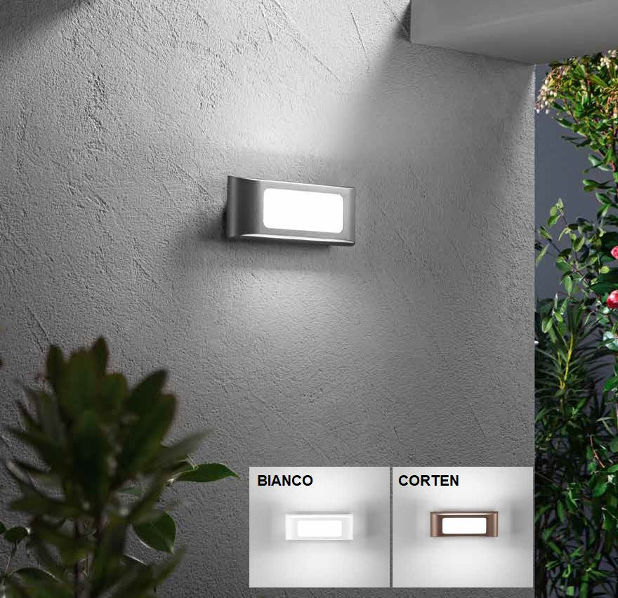 Applique LED alluminio biemissione ed emissione frontale IP65 bianco-antracite e corten 12W 580LM CCT