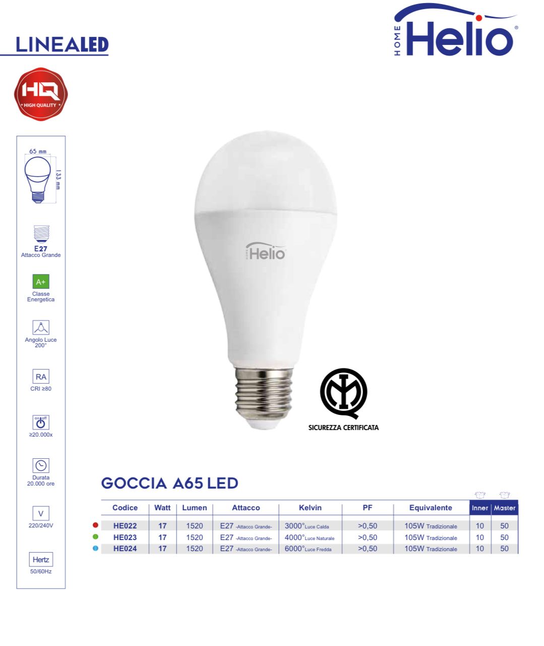 LAMPADINA LED GOCCIA 17W A65/E27