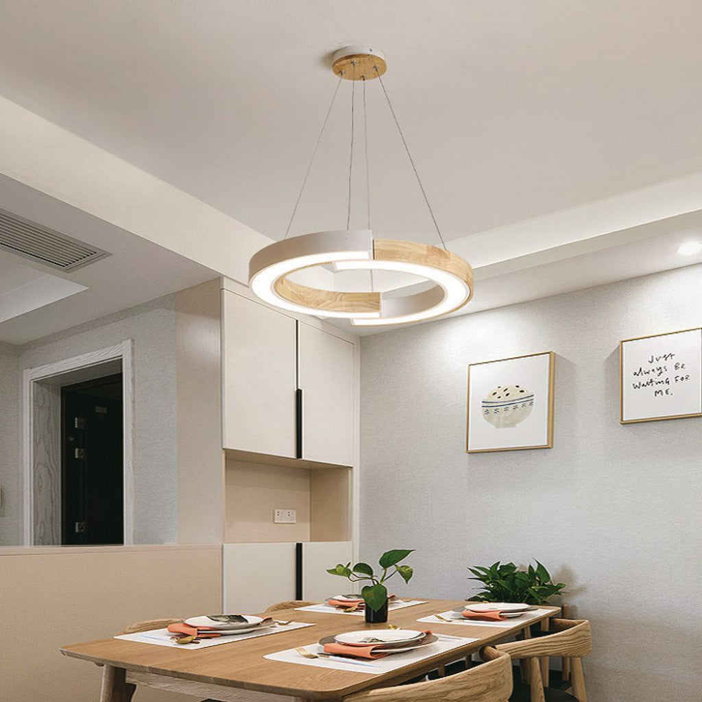 V-TAC Lampadario LED a Sospensione con 2 Mezzaluna 32W in Legno Colore Bianco 3000K