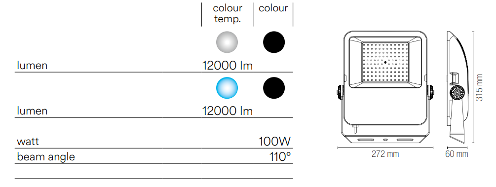 Proiettore per esterno IP65 alluminio nero luce 4000-6000°k varie potenze TAURUS