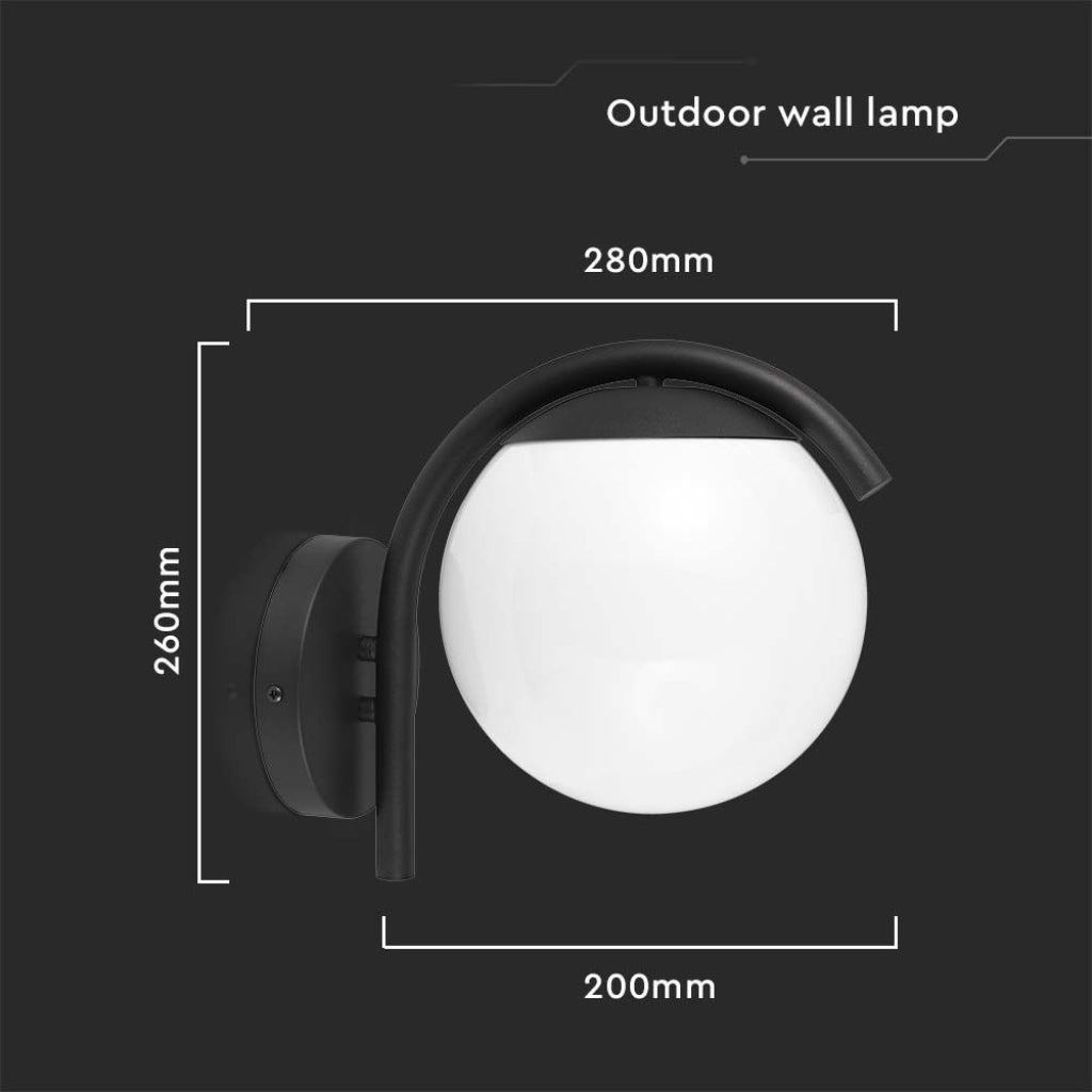 V-TAC Lampada LED da Muro con Sfera Opale e Portalampada E27  Colore Nero Opaco IP44