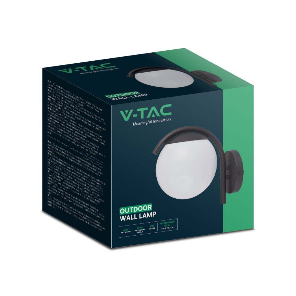 V-TAC Lampada LED da Muro con Sfera Opale e Portalampada E27  Colore Nero Opaco IP44