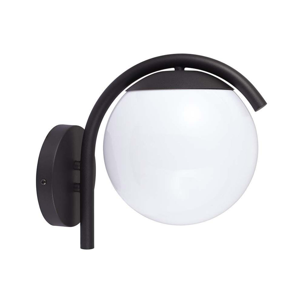 V-TAC Lampada LED da Muro con Sfera Opale e Portalampada E27  Colore Nero Opaco IP44