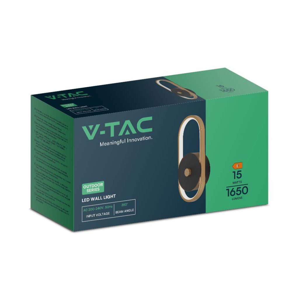 V-TAC Lampada LED da Muro 15W in Metallo Colore Nero + Ottone Antico 4000K IP54