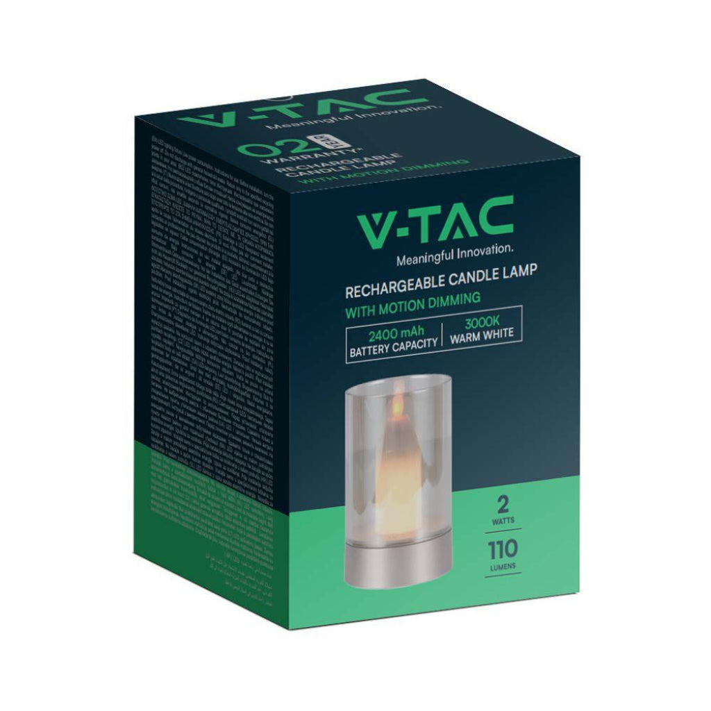 V-TAC Candela LED da Tavolo 2W con Batteria 2400mAh Ricaricabile USB C Vetro ambrato Colore Champagne Oro 3000K