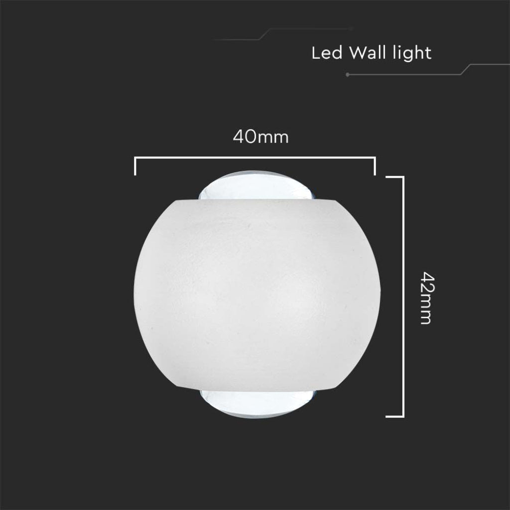 V-TAC Lampada LED da Muro Sferica 2W Doppio Fascio Luminoso Colore Bianco 4000K IP54