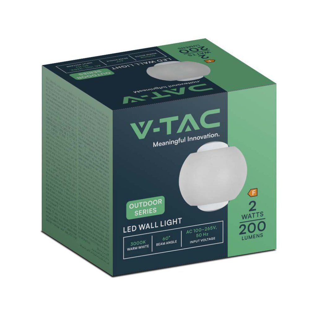 V-TAC Lampada LED da Muro Sferica 2W Doppio Fascio Luminoso Colore Bianco 4000K IP54