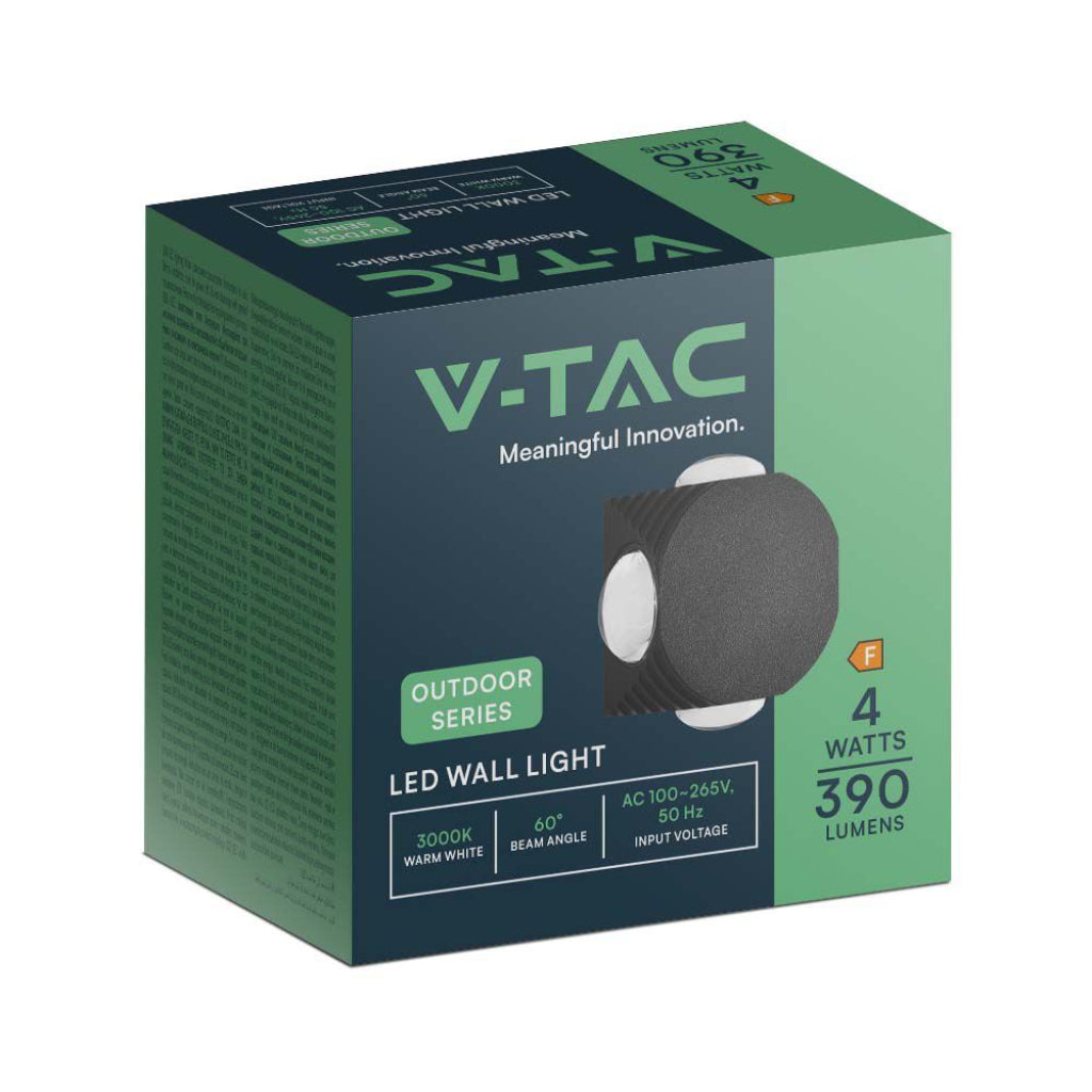 V-TAC Applique LED da Muro 4W con 4 Fasci Luminosi Corpo Nero 4000K IP54