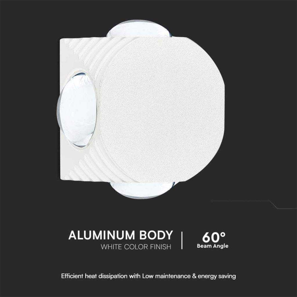 V-TAC Applique LED da Muro 4W con 4 Fasci Luminosi Corpo Bianco 4000K IP54