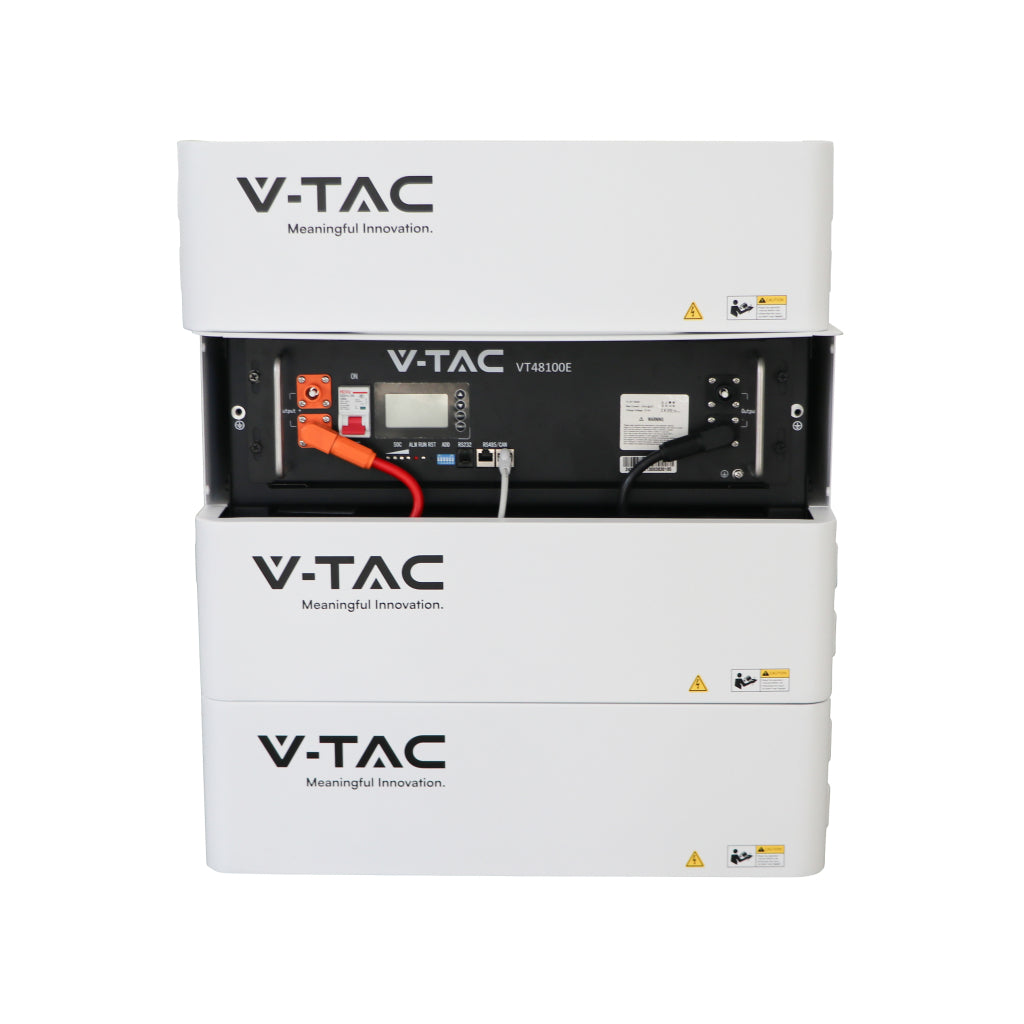 V-TAC Italia Kit Batteria di Accumulo 5.12kWh LiFePO4 BMS Integrato per Inverter Fotovoltaici CEI 0-21 51.2V 100Ah con Modulo Armadio Rack e Copertura