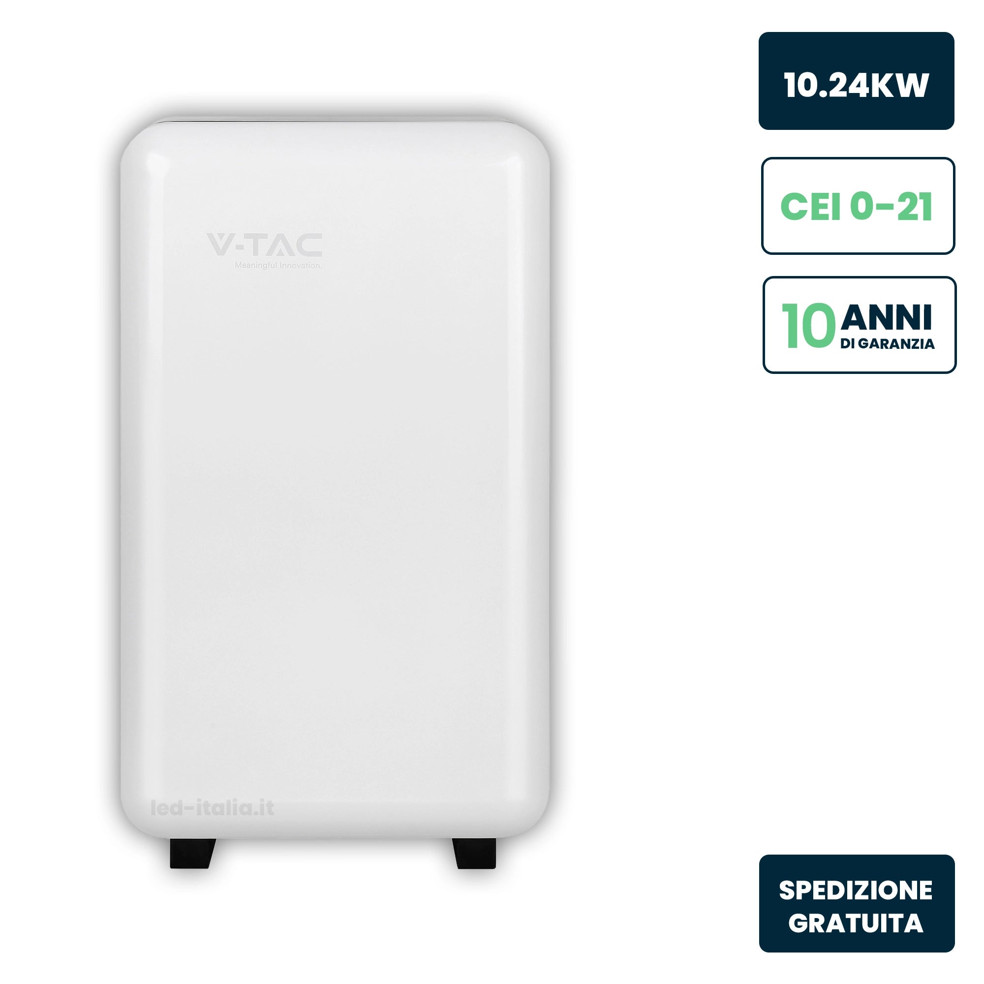 SKU 11447-1 V-TAC Batteria di Accumulo 10.24kWh LiFePO4 BMS Integrato per Inverter Fotovoltaici CEI 0-21 51.2V 200Ah Schermo Touch Garanzia IP20 10 Anni